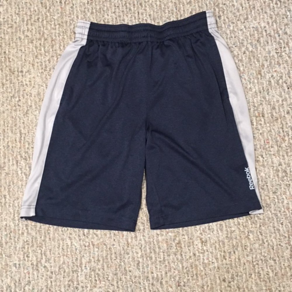 Men's Reebok Basketball Athletic Shorts Blue with White Stripe Medium